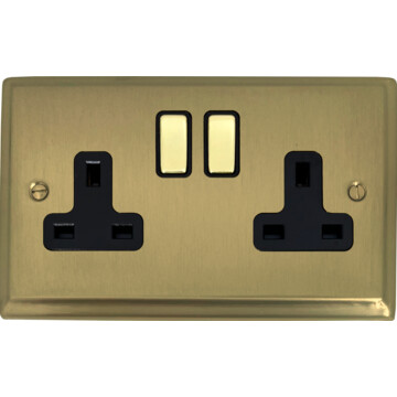deco satin brass double socket (brass switches) front fc0825
