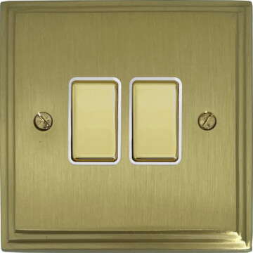 victorian cast satin brass light switch (2 gang/brass switches/white inserts) front fc0825