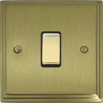 victorian cast satin brass intermediate switch (brass switch/brass switches/black inserts) front fc0825