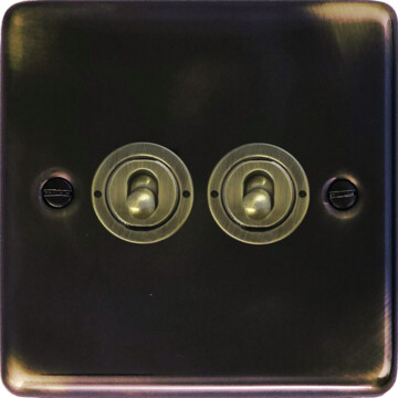 contour aged brass toggle switch (2 gang/antique brass toggle) front fc0825