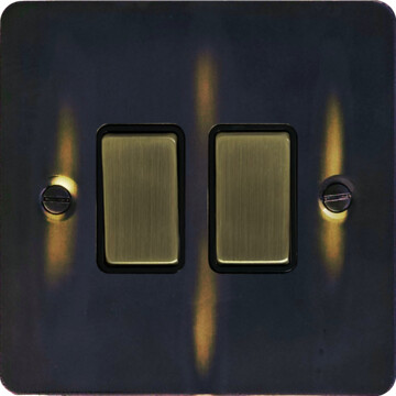 flat aged brass light switch (2 gang/antique brass switches) front fc0825