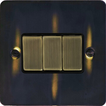 flat aged brass light switch (3 gang/antique brass switches) front fc0825