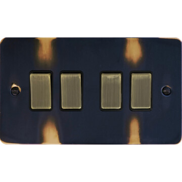 flat aged brass light switch (4 gang/antique brass switches) front fc0825