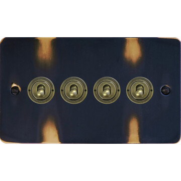 flat aged brass toggle switch (4 gang/antique brass toggle) front fc0825