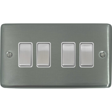 contour stainless steel light switch (4 gang/white insert/satin chrome switches) front fc0825