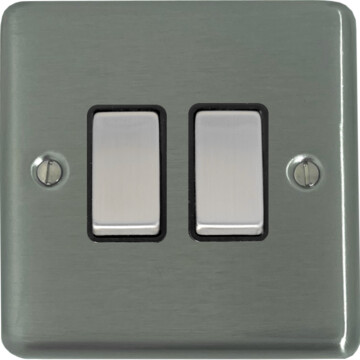 contour stainless steel light switch (2 gang/black insert/satin chrome switches) front fc0825
