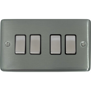 contour stainless steel light switch (4 gang/black insert/satin chrome switches) front fc0825