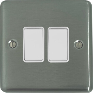 contour stainless steel light switch (2 gang/white switches) front fc0825