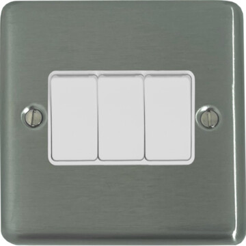 contour stainless steel light switch (3 gang/white switches) front fc0825