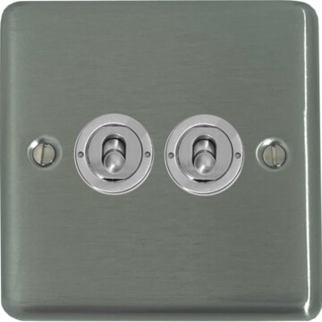 contour stainless steel toggle switch (2 gang/brushed steel toggle) front fc0825