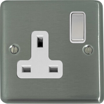 contour stainless steel single socket (white insert/chrome switch) front fc0825