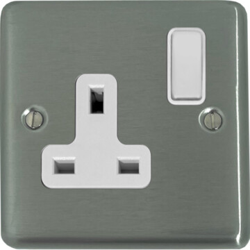 contour stainless steel single socket (white switch) front fc0825