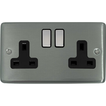 contour stainless steel double socket (black insert/chrome switches) front fc0825