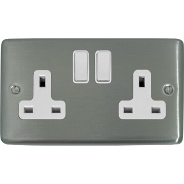 contour stainless steel double socket (white switches) front fc0825
