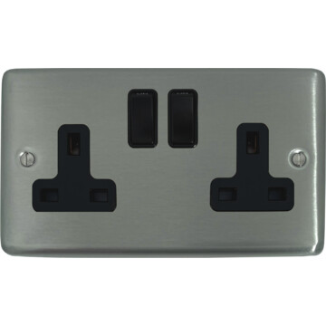 contour stainless steel double socket (black switch) front fc0825