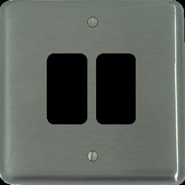 Contour Brushed Steel 2 Gang Grid Plate