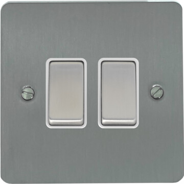flat brushed steel light switch (2 gang/white insert/satin chrome switches) front fc0825