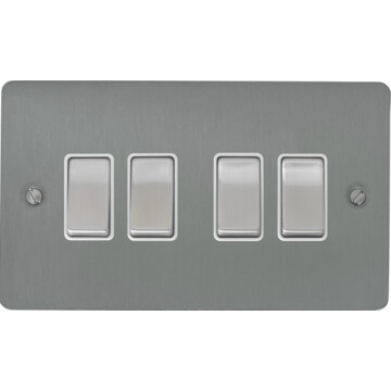 flat brushed steel light switch (4 gang/white insert/satin chrome switches) front fc0825