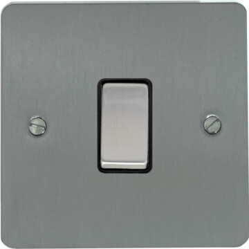 flat brushed steel light switch (1 gang/black insert/satin chrome switch) front fc0825