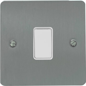 flat brushed steel light switch (1 gang/white switch) front fc0825