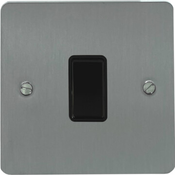 flat brushed steel light switch (1 gang/black switch) front fc0825