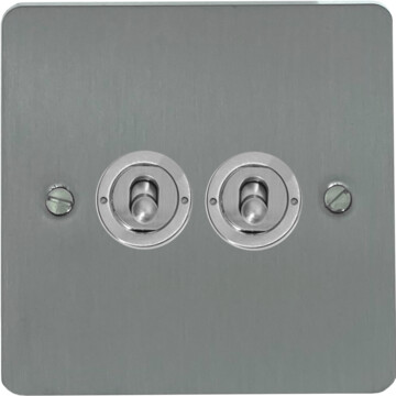 flat brushed steel toggle switch (2 gang) front fc0825