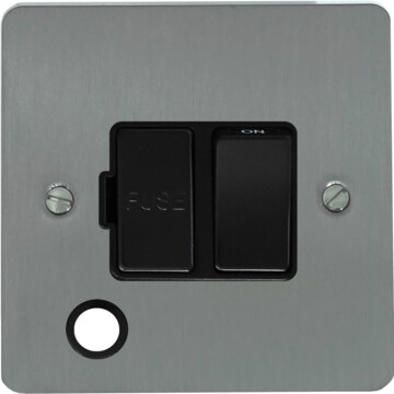 flat brushed steel switched fused spur with flex outlet (black switch) front fc0825