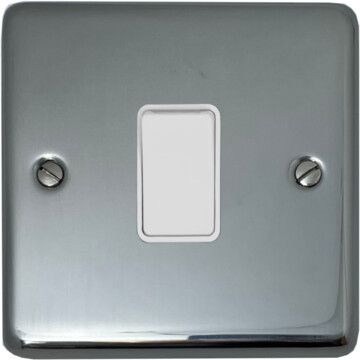 polished steel light switch (white switch/1 gang) front fc0825