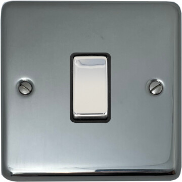 polished steel light switch (chrome switch/1 gang/black insert) front fc0825