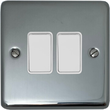 polished steel light switch (2 gang/white switches) front fc0825