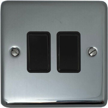 polished steel light switch (2 gang/black switches) front fc0825