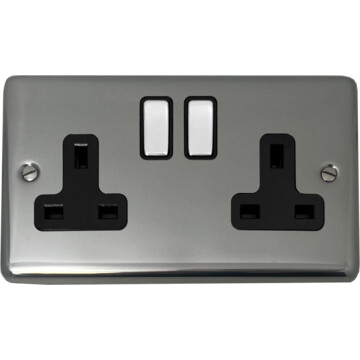 polished steel double socket (black insert/chrome switch) front fc0825