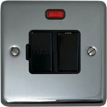 polished steel switched fused spur with neon (black switch) front fc0825