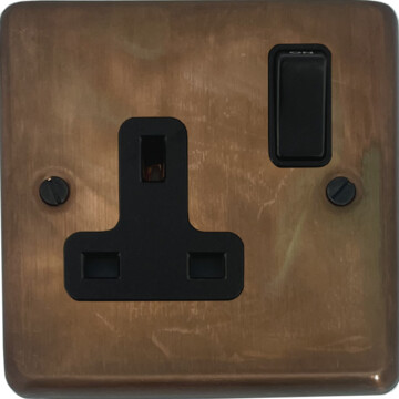 contour tarnished copper single socket (black switch) front fc0825