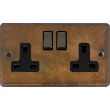 contour tarnished copper double socket (black nickel switch) front fc0825