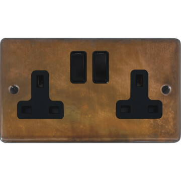 contour tarnished copper double socket (black switch) front fc0825