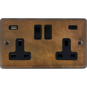 Contour Tarnished Copper Double Socket with USB C