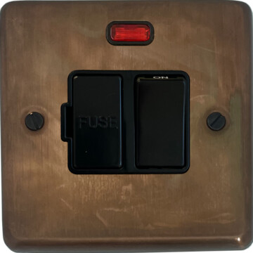 contour tarnished copper switched fused spur with neon (black switch) front fc0825