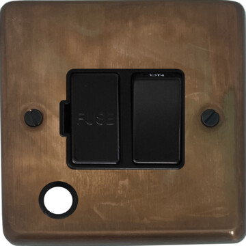 contour tarnished copper switched fused spur with flex outlet (black switch) front fc0825