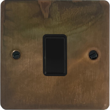 flat tarnished copper light switch (1 gang/black switch) front fc0825