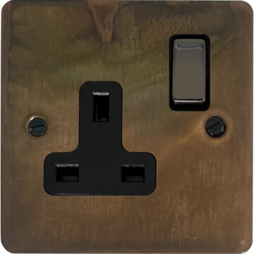 flat tarnished copper single socket (black nickel switch) front fc0825