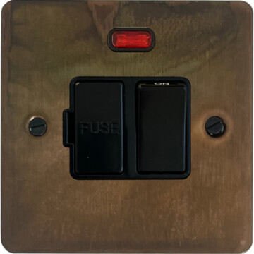flat tarnished copper switched fused spur with neon (black switch) front fc0825