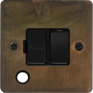 flat tarnished copper switched fused spur with flex outlet (black switch) front fc0825
