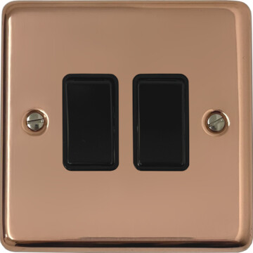 contour copper light switch (2 gang/black switch) front fc0825
