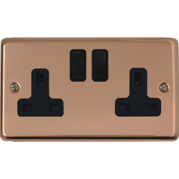 contour copper double socket (black switch) front fc0825