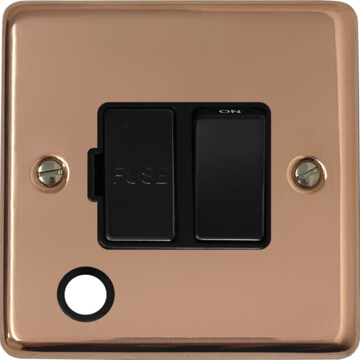 contour copper switched fused spur with flex outlet (black switch) front fc0825