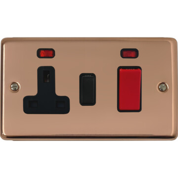 contour copper cooker switch with socket (black insert/black switch) front fc0825