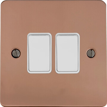 flat copper light switch (2 gang/white switch) front fc0825