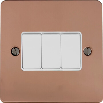 flat copper light switch (3 gang/white switch) front fc0825