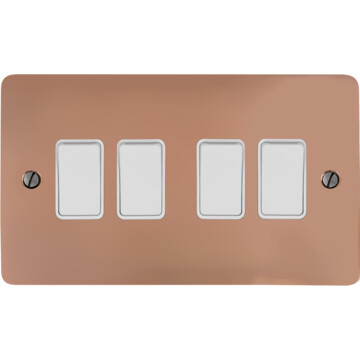 flat copper light switch (4 gang/white switch) front fc0825